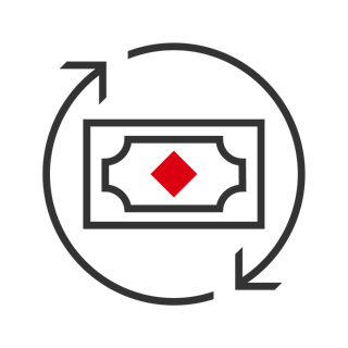 pictogram of arrows cycling around cash